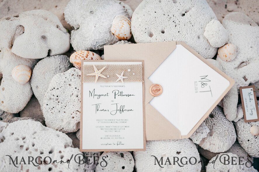 WEDDING INVITATIONS passport to love/ beach wedding invites Beach Wedding invitations Starfish Wedding Invites with Rustic Burlap wedding Cards