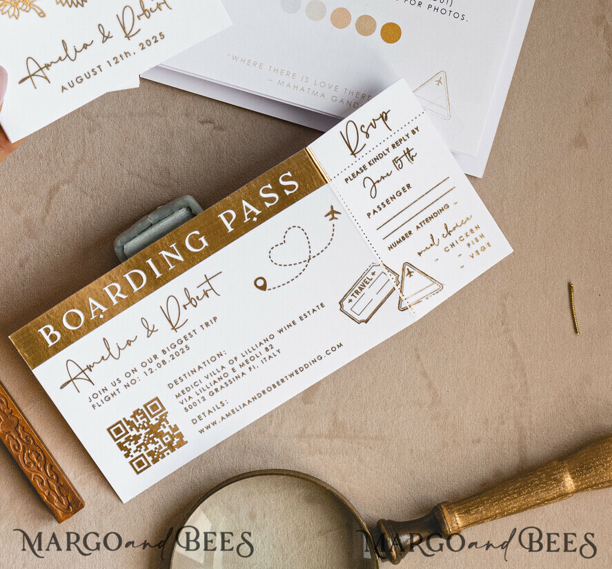 HOCHZEITS EINLADUNGEN Pass zur Liebe / Strandhochzeits-Einladungen Goldweiße Pass Hochzeitseinladung, goldene Hochzeitskarten Bordkarte, maßgeschneiderte Reisepass Hochzeitseinladungen im Ausland, Hochzeitskarten für Destination Griechenland, Reisekarten Hochzeitspapeterie, Weltkarte