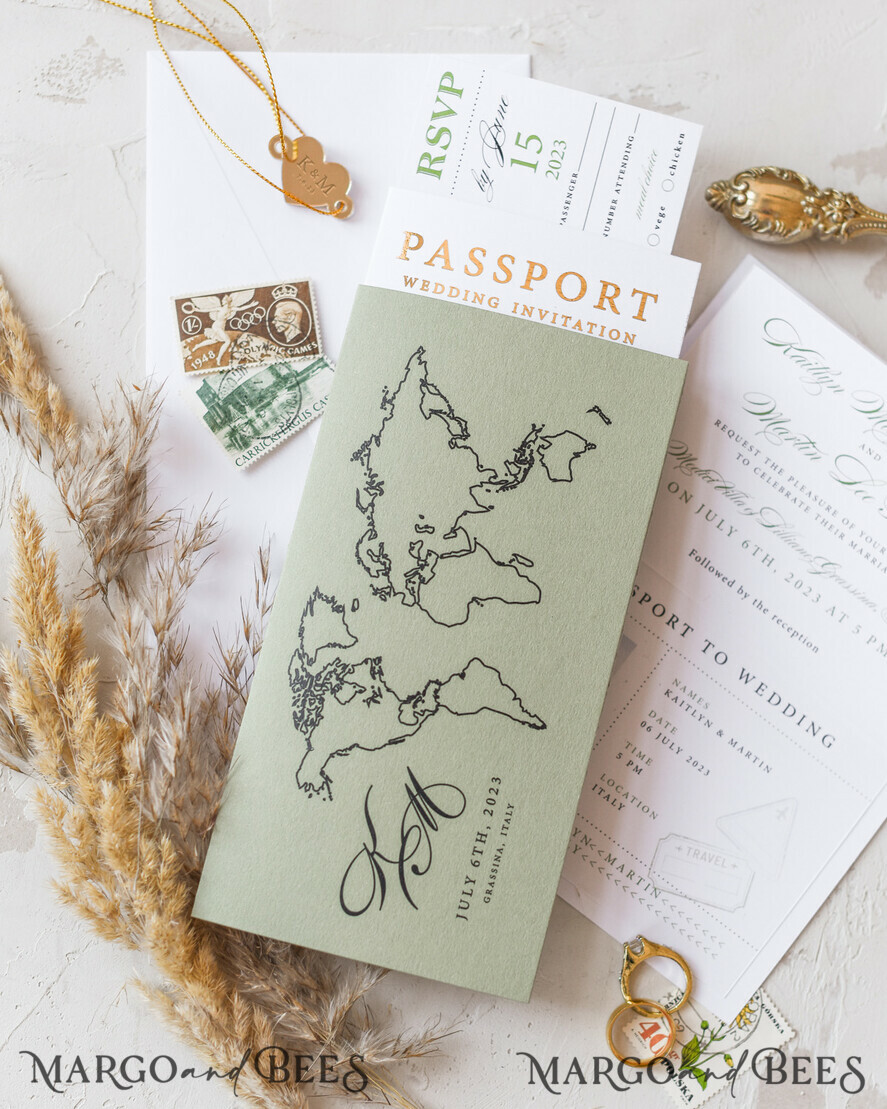 WEDDING INVITATIONS passport to love/ beach wedding invites White Gold Passport Wedding Invitation, Golden Plane Wedding Cards Boarding Pass, Travel Passport Wedding Invitations Abroad, Destination Wedding Invites, Travel Map Wedding Stationary