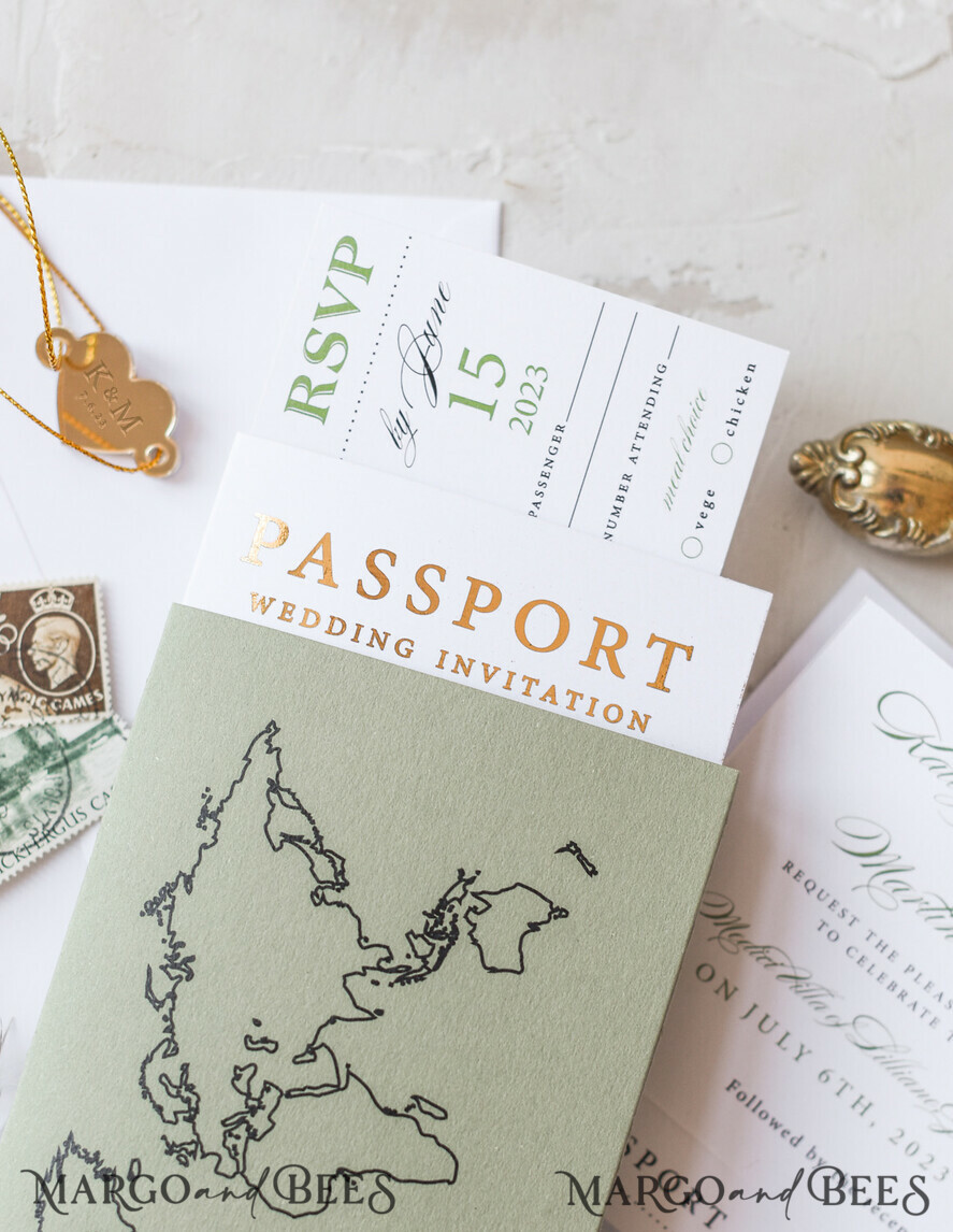 WEDDING INVITATIONS passport to love/ beach wedding invites White Gold Passport Wedding Invitation, Golden Plane Wedding Cards Boarding Pass, Travel Passport Wedding Invitations Abroad, Destination Wedding Invites, Travel Map Wedding Stationary