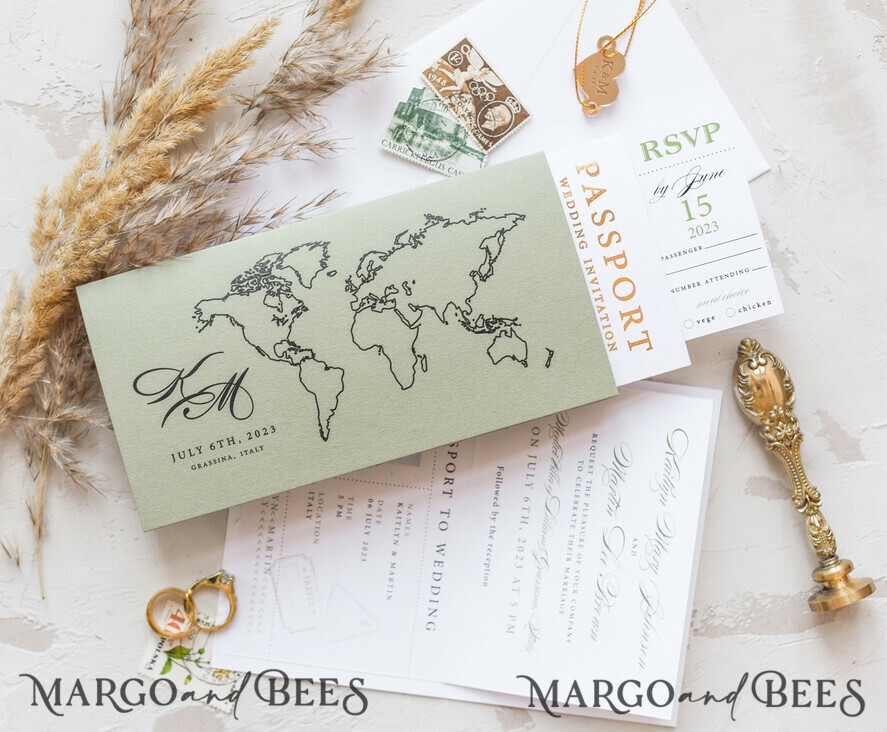 WEDDING INVITATIONS passport to love/ beach wedding invites White Gold Passport Wedding Invitation, Golden Plane Wedding Cards Boarding Pass, Travel Passport Wedding Invitations Abroad, Destination Wedding Invites, Travel Map Wedding Stationary