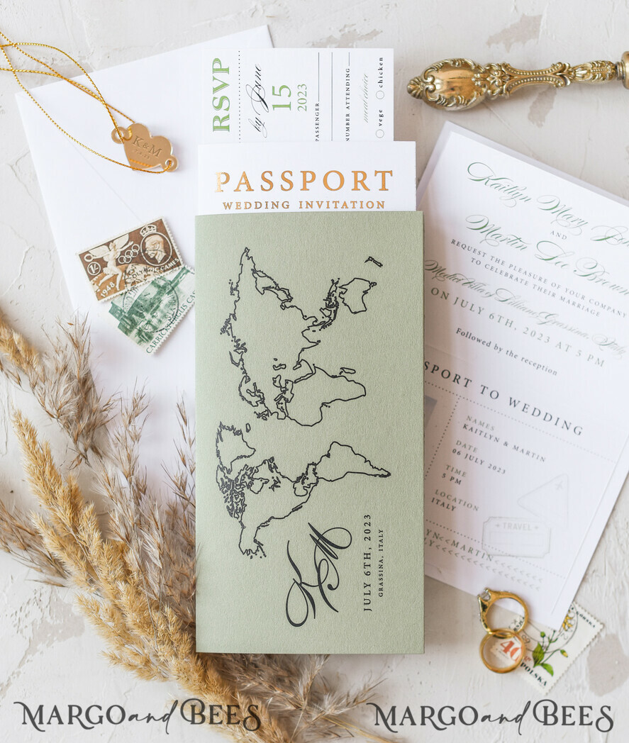 WEDDING INVITATIONS passport to love/ beach wedding invites White Gold Passport Wedding Invitation, Golden Plane Wedding Cards Boarding Pass, Travel Passport Wedding Invitations Abroad, Destination Wedding Invites, Travel Map Wedding Stationary
