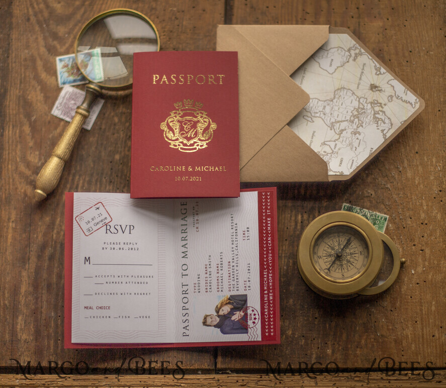 WEDDING INVITATIONS passport to love/ beach wedding invites Passport Wedding invitations suite Gold Wedding Invites air ticket wedding Cards