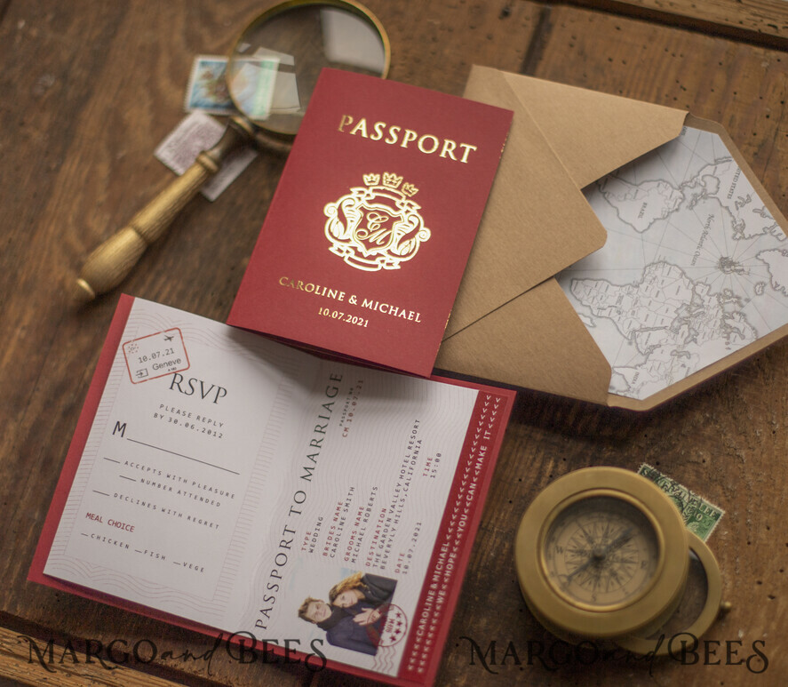 WEDDING INVITATIONS passport to love/ beach wedding invites Passport Wedding invitations suite Gold Wedding Invites air ticket wedding Cards