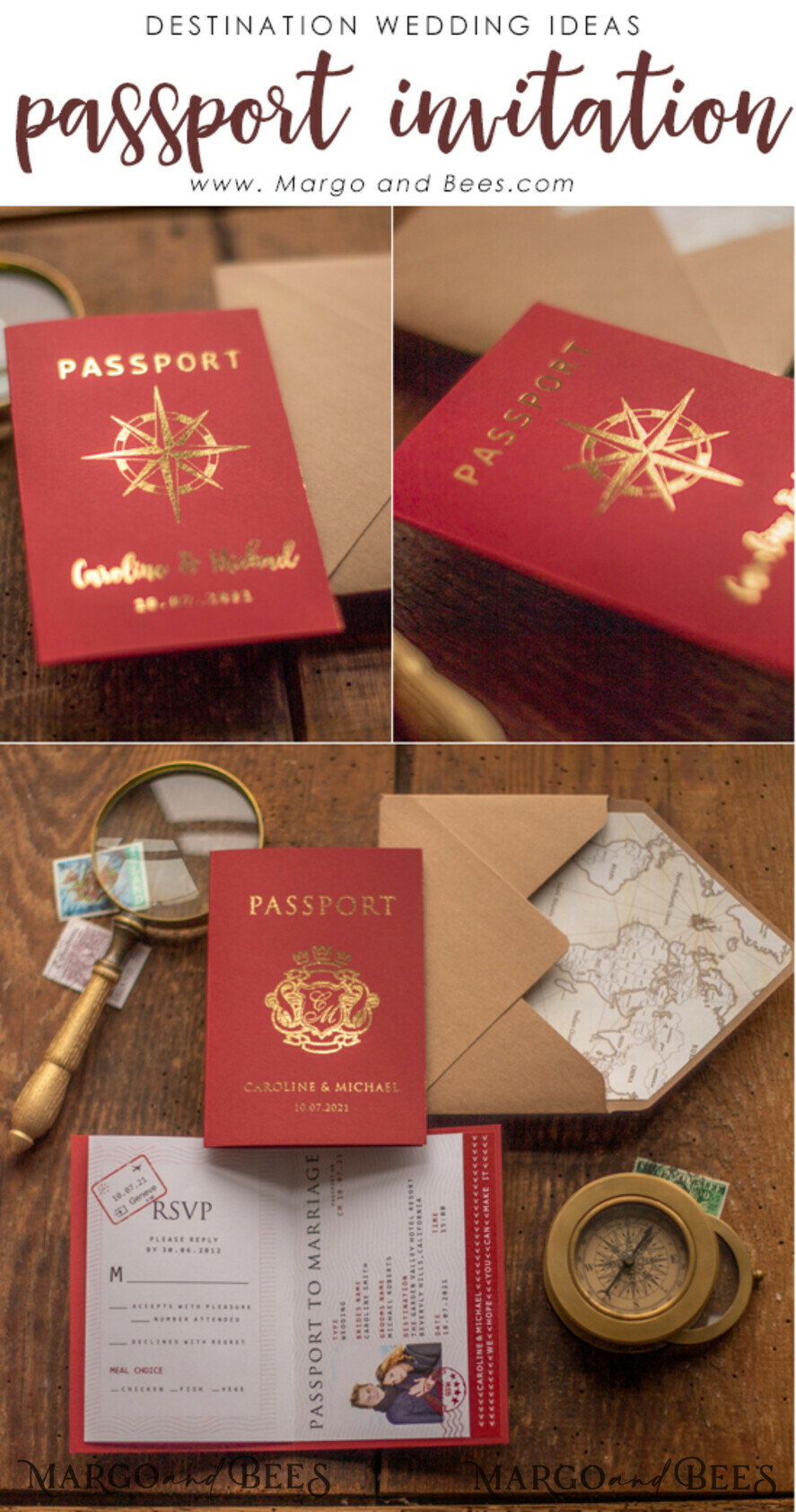 WEDDING INVITATIONS passport to love/ beach wedding invites Passport Wedding invitations suite Gold Wedding Invites air ticket wedding Cards