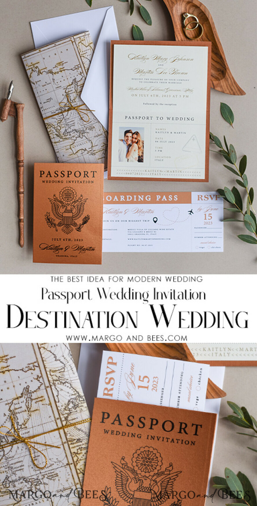 WEDDING INVITATIONS passport to love/ beach wedding invites Terracotta Passport Wedding Invitation, Rustic Wedding Cards Boarding Pass, Passport Wedding Invitations Abroad, Destination Wedding Invites, Travel Map Wedding Stationary