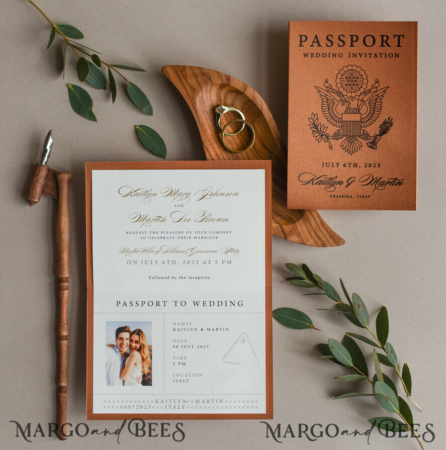WEDDING INVITATIONS passport to love/ beach wedding invites Terracotta Passport Wedding Invitation, Rustic Wedding Cards Boarding Pass, Passport Wedding Invitations Abroad, Destination Wedding Invites, Travel Map Wedding Stationary