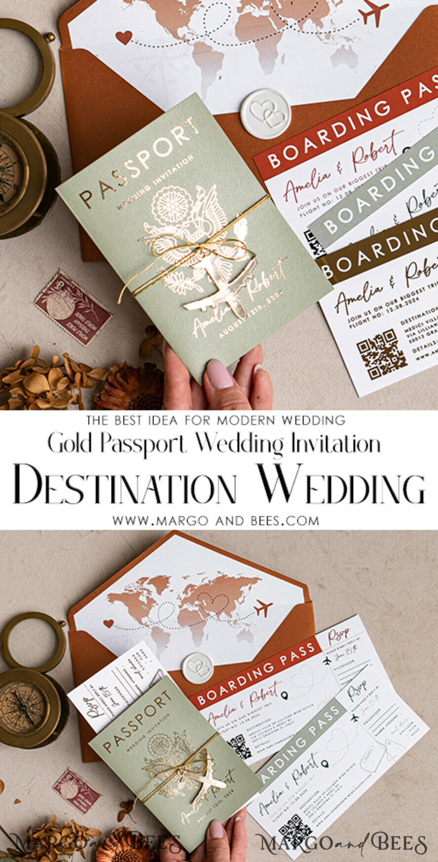 HOCHZEITS EINLADUNGEN Pass zur Liebe / Strandhochzeits-Einladungen Salbeigrüne Terrakotta-Passport-Hochzeits Einladung, verbranntes Orange-Gold-Hochzeitskarten Boarding Pass, Toskana-Passport-Hochzeitseinladungen im Ausland, Hochzeits Einladungen für Zielorte, Reisekarten-Hochzeitsstationery