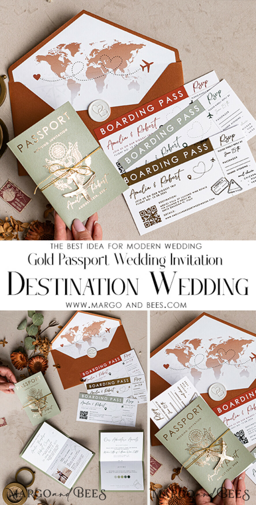 HOCHZEITS EINLADUNGEN Pass zur Liebe / Strandhochzeits-Einladungen Salbeigrüne Terrakotta-Passport-Hochzeits Einladung, verbranntes Orange-Gold-Hochzeitskarten Boarding Pass, Toskana-Passport-Hochzeitseinladungen im Ausland, Hochzeits Einladungen für Zielorte, Reisekarten-Hochzeitsstationery