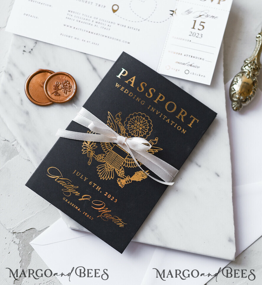 WEDDING INVITATIONS passport to love/ beach wedding invites Gold Passport Wedding Invitation, Map Wedding Cards Boarding Pass, Black Passport Wedding Invitations Abroad, Destination Wedding Invites, Travel Map Wedding Stationary