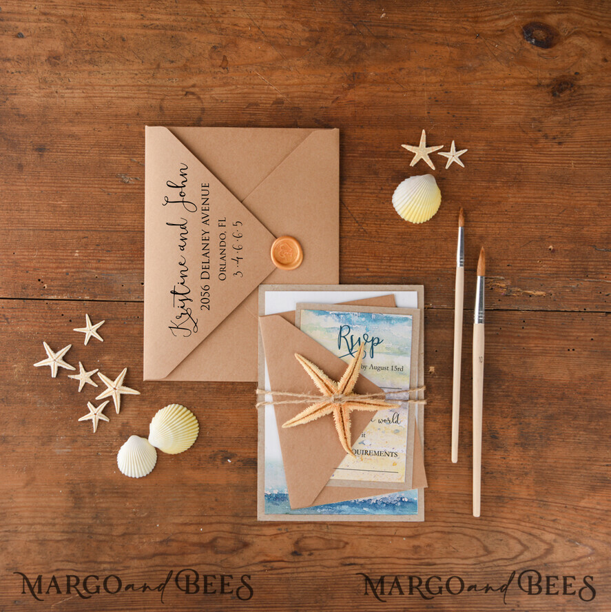 WEDDING INVITATIONS passport to love/ beach wedding invites Custom wedding invitation, seaside ceremony style stationery, eco