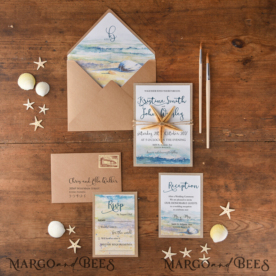 WEDDING INVITATIONS passport to love/ beach wedding invites Custom wedding invitation, seaside ceremony style stationery, eco