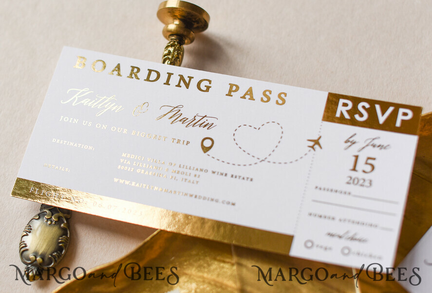 WEDDING INVITATIONS passport to love/ beach wedding invites White Gold Passport Wedding Invitation, Golden Plane Wedding Cards Boarding Pass, Travel Passport Wedding Invitations Abroad, Destination Wedding Invites, Travel Map Wedding Stationary