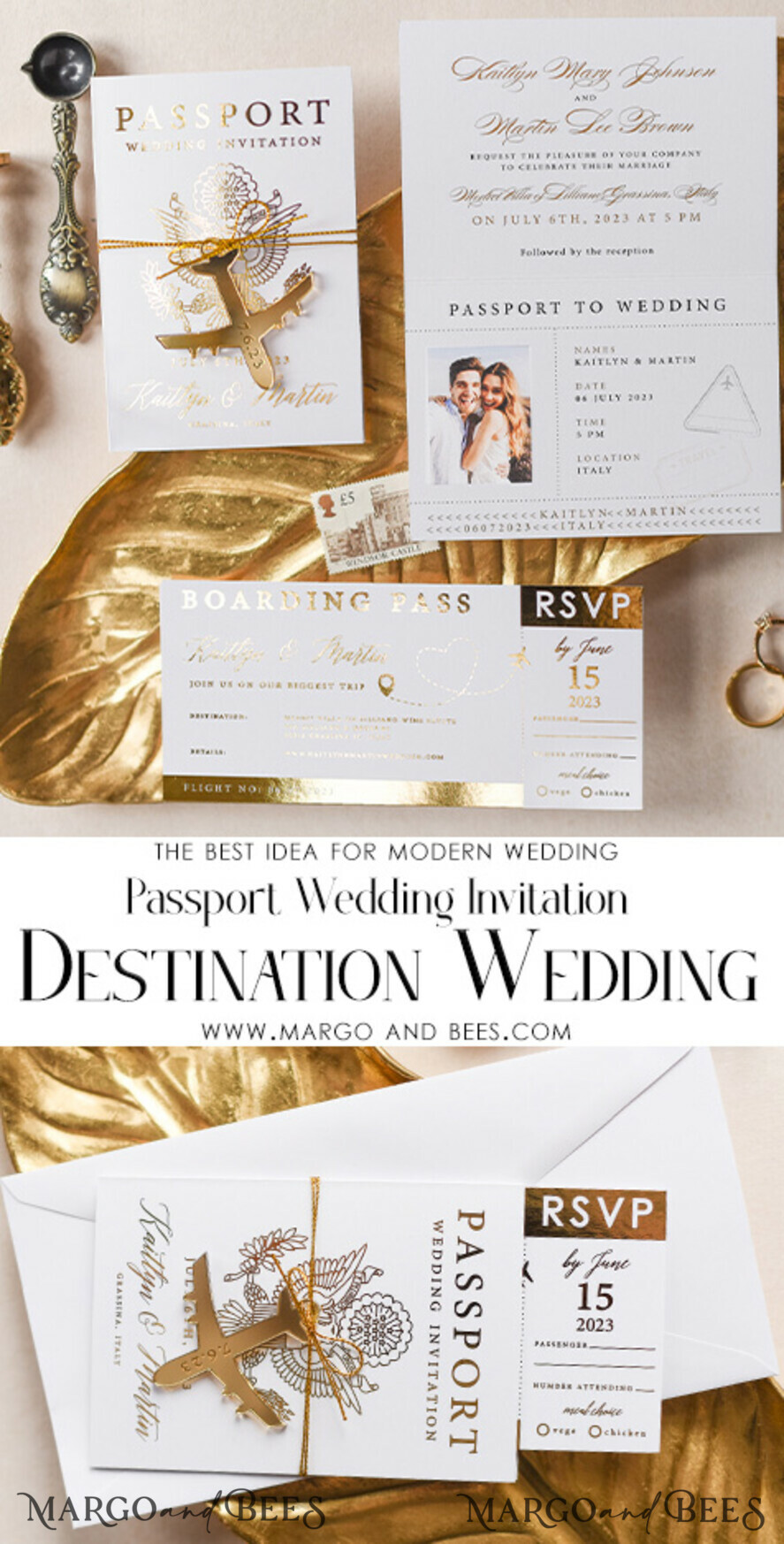 WEDDING INVITATIONS passport to love/ beach wedding invites White Gold Passport Wedding Invitation, Golden Plane Wedding Cards Boarding Pass, Travel Passport Wedding Invitations Abroad, Destination Wedding Invites, Travel Map Wedding Stationary