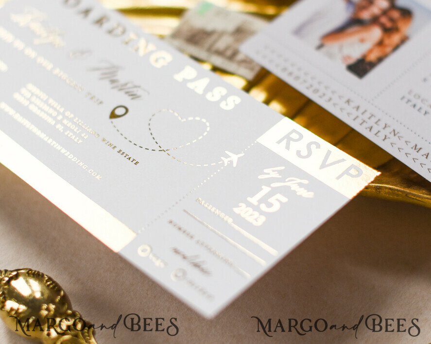 WEDDING INVITATIONS passport to love/ beach wedding invites White Gold Passport Wedding Invitation, Golden Plane Wedding Cards Boarding Pass, Travel Passport Wedding Invitations Abroad, Destination Wedding Invites, Travel Map Wedding Stationary