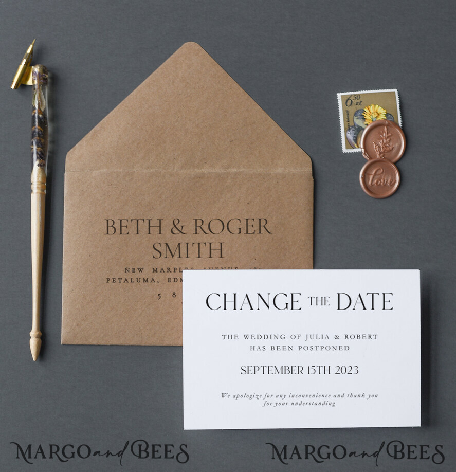 Save the date wedding announcement simple form card with an envelope