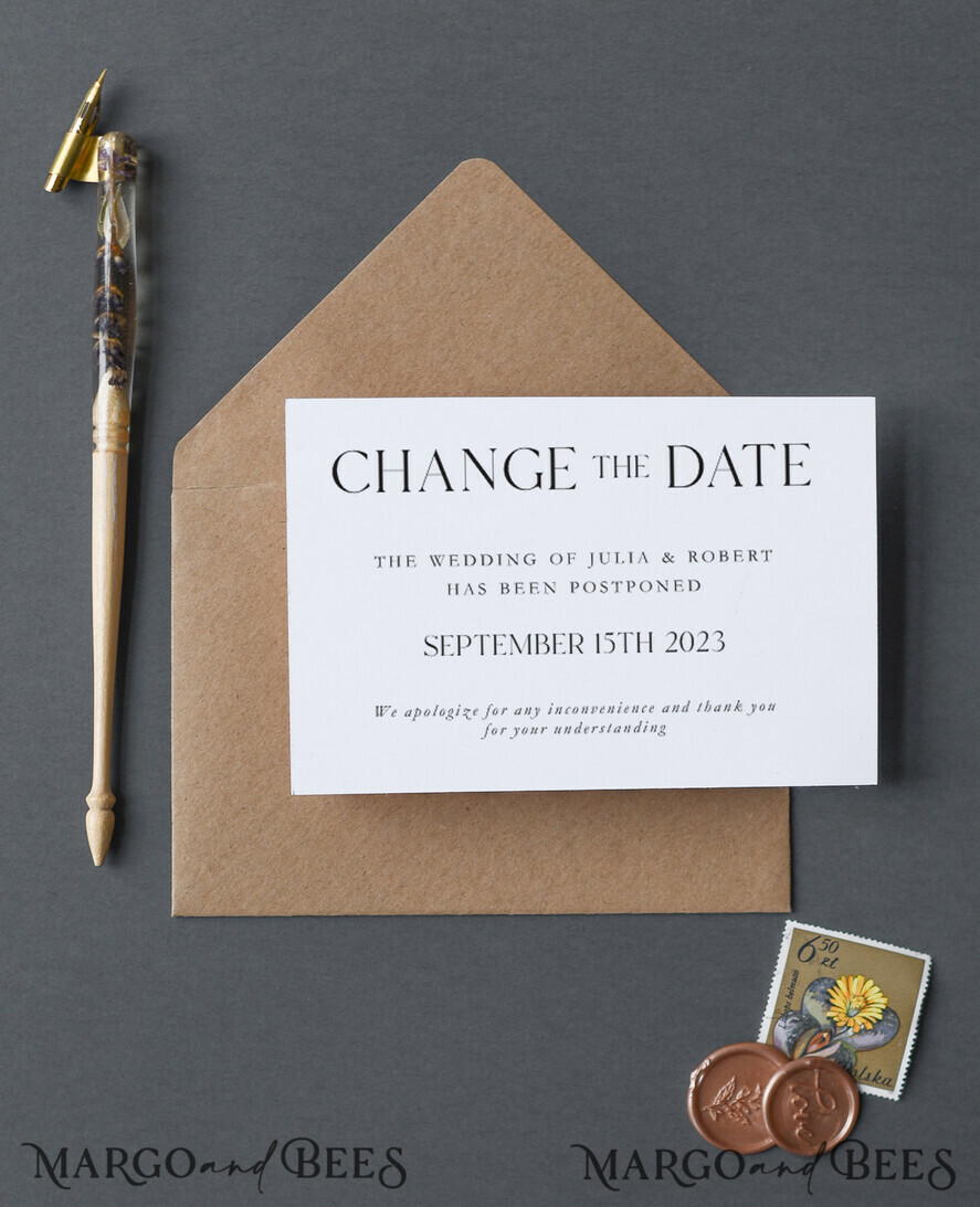 Save the date wedding announcement simple form card with an envelope