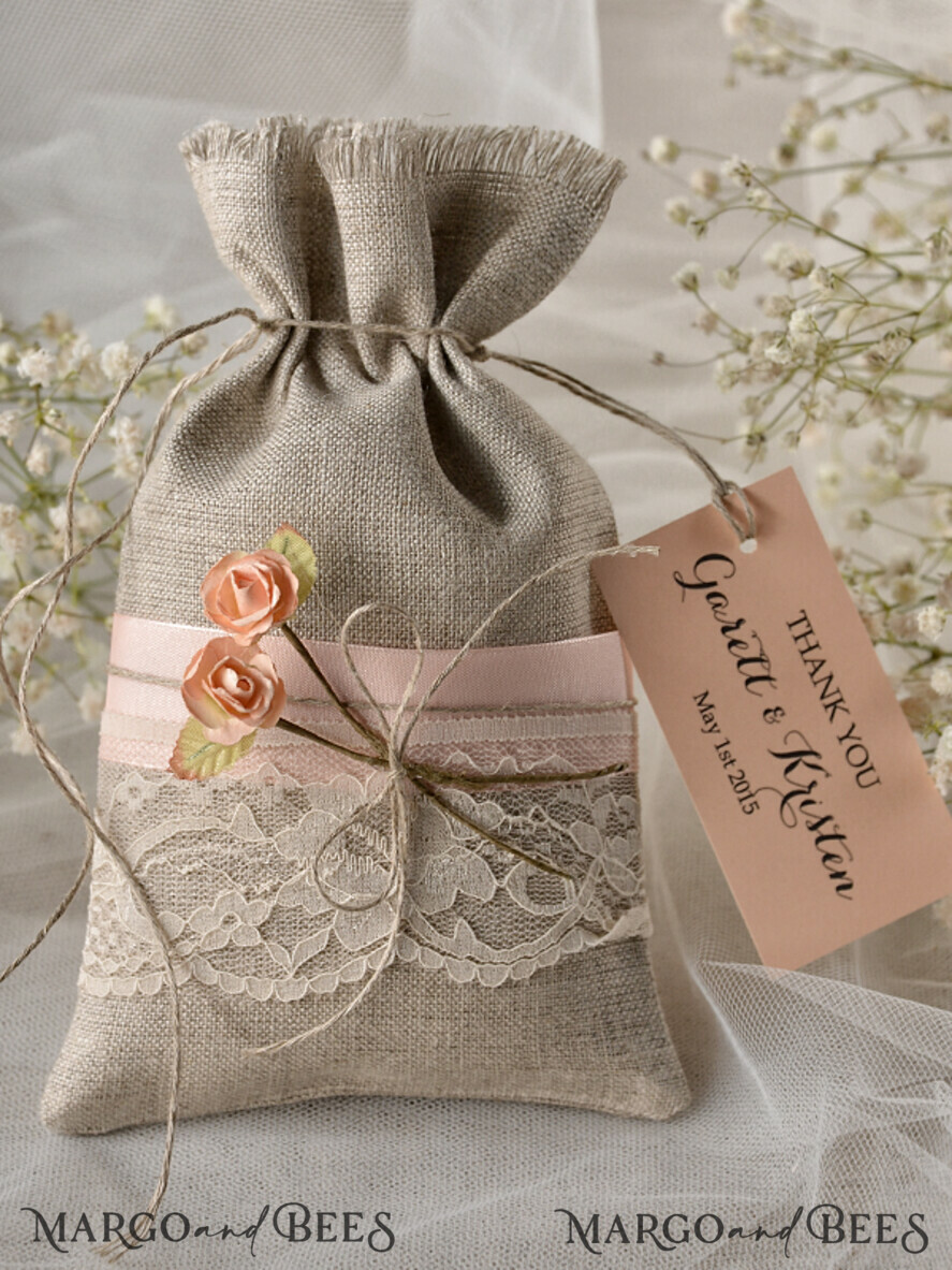 WEDDING FAVORS Shabby Chic Linen Favor Bags wedding favor ideas Rustic Linen bags
