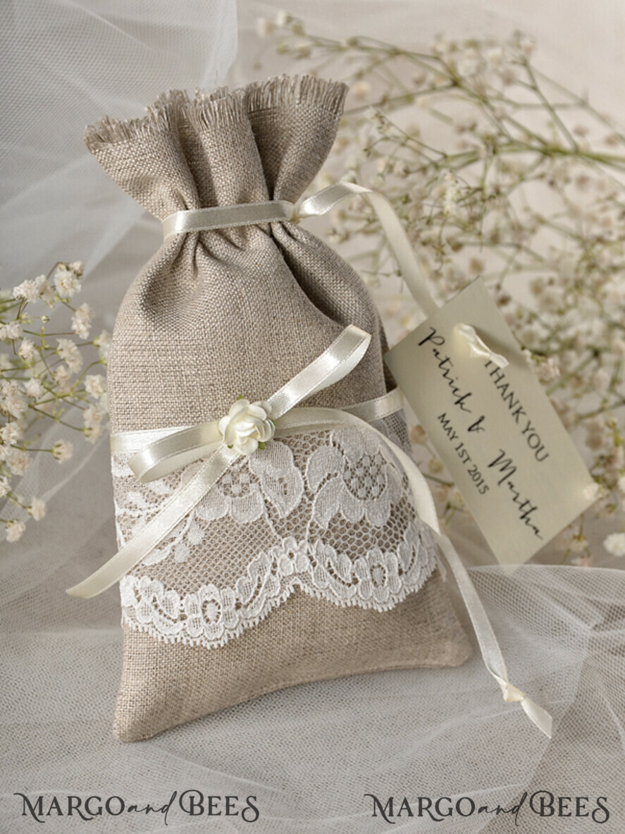 WEDDING FAVORS Shabby Chic Linen Favor Bags Wedding Thank You favors, Rustic Favor bags