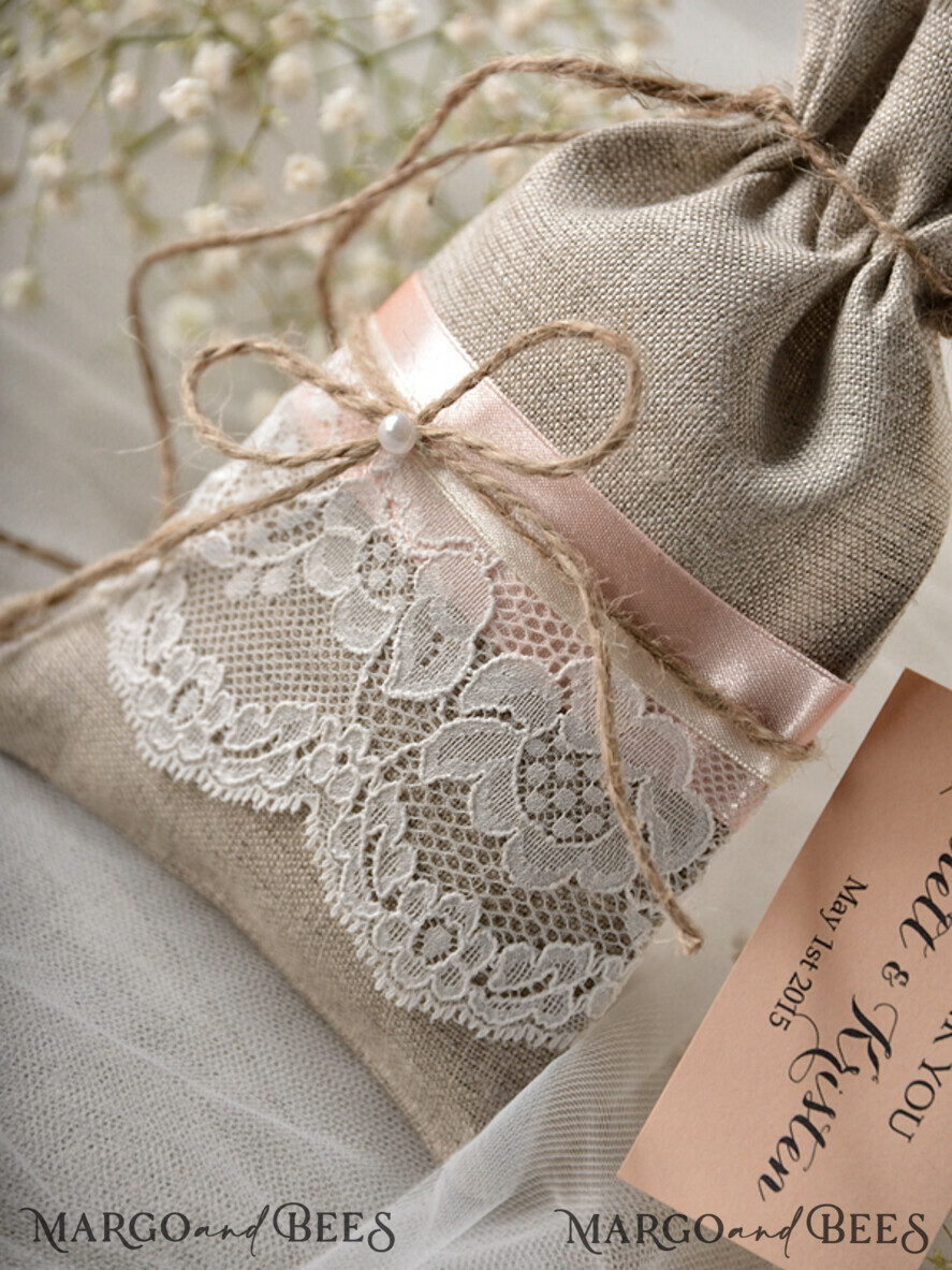 WEDDING FAVORS Shabby Chic Linen Favor Bags wedding favor linen rustic bags