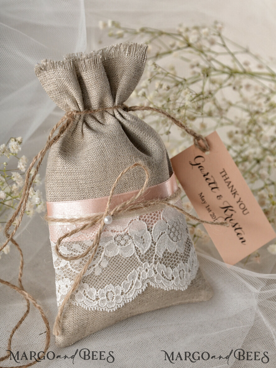 WEDDING FAVORS Shabby Chic Linen Favor Bags wedding favor linen rustic bags