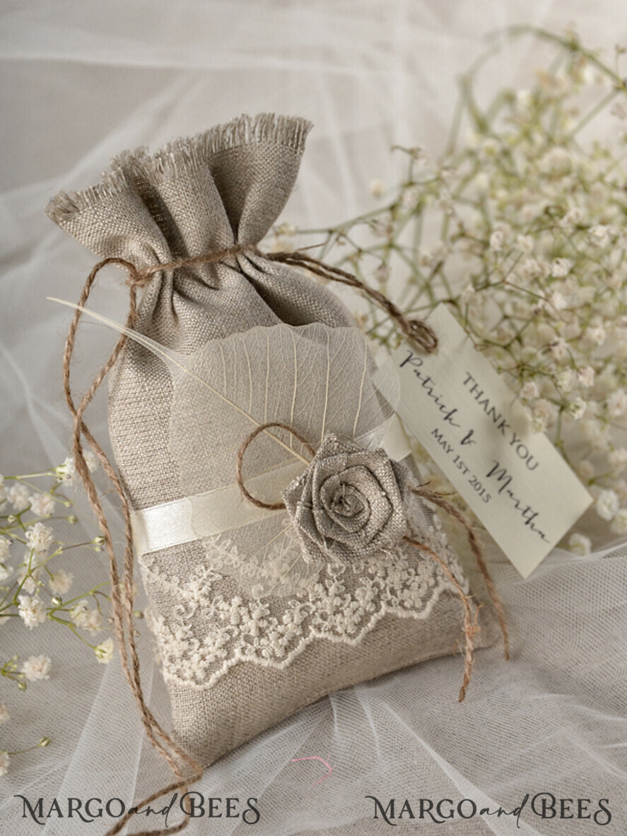 WEDDING FAVORS Shabby Chic Linen Favor Bags wedding Favors, shabby chic linen bags