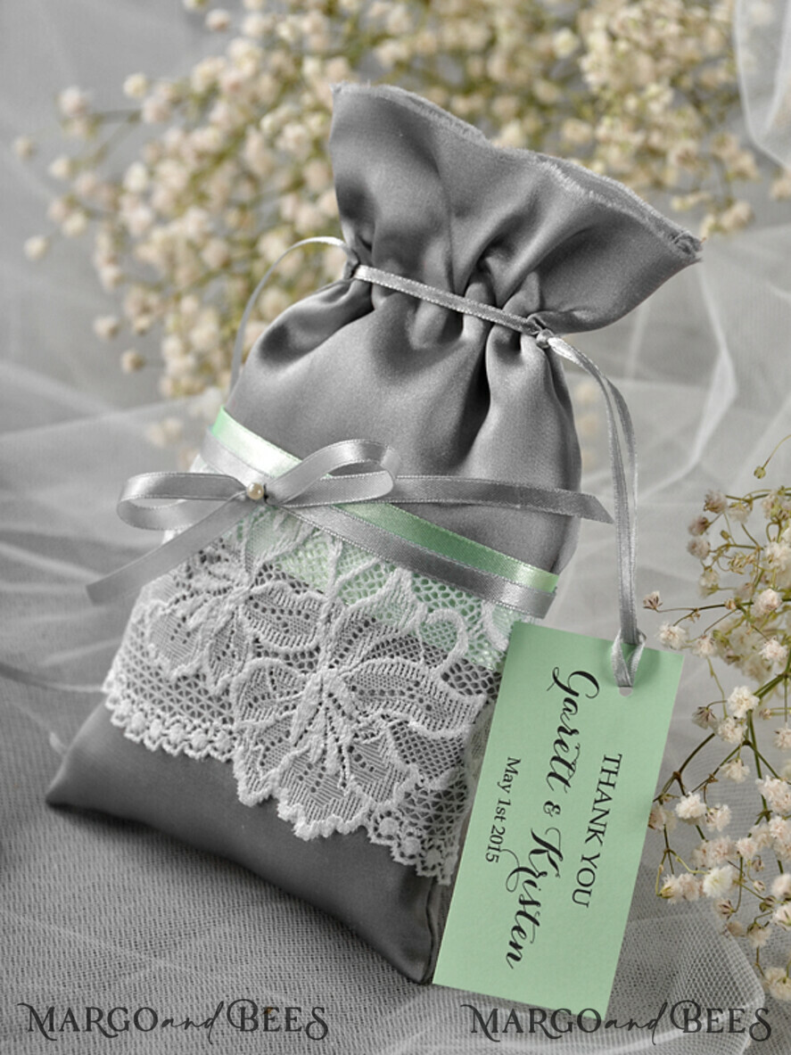 HOCHZEITSGESCHENKE Geschenktüten aus Satin und Spitze Hochzeitsgeschenk, Vintage-Spitzen-Satinbeutel
