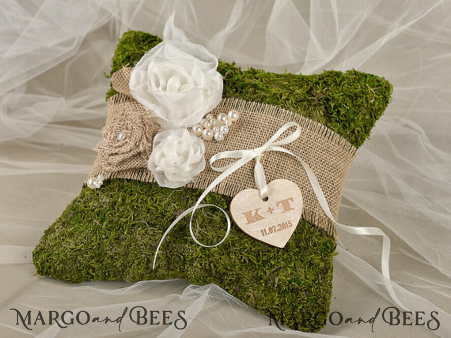 RING BEARER BOXES & PILLOWS moss rustic wedding pillow