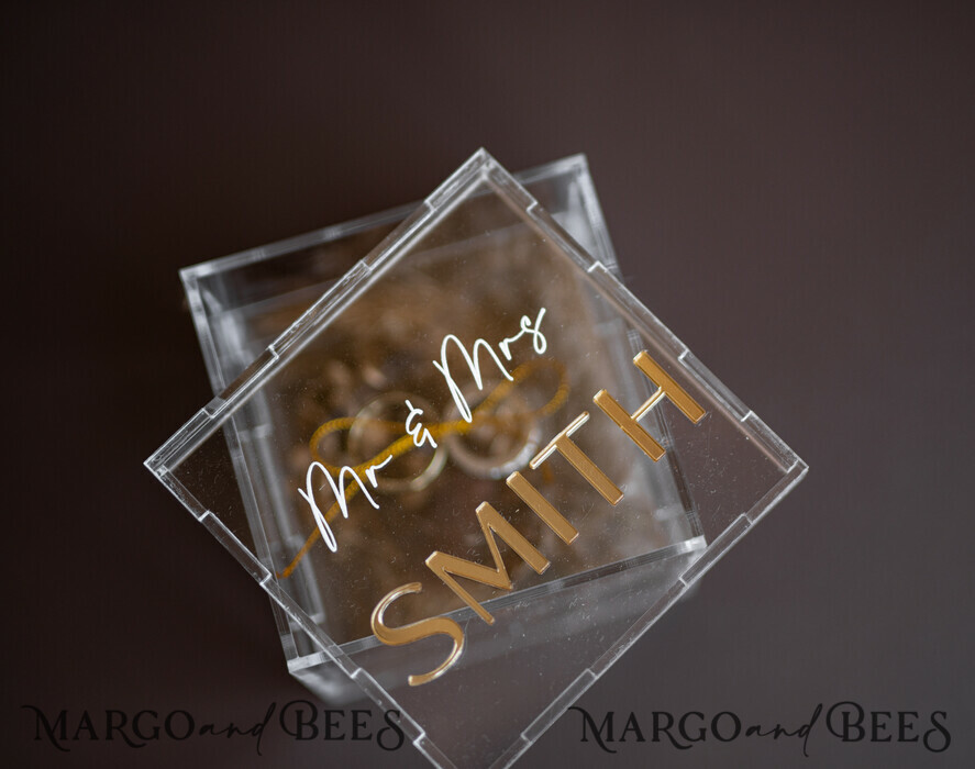 RING BEARER BOXES & PILLOWS Clear Gold Acrylic Ring Box Ring Box for Wedding Ceremony 3 rings, Clear Acrylic Golden Wedding Ring Box for ceremony, Boho Glam Wedding Ring Boxes, Luxury Acrylic Gold Ring box double Custom Colors
