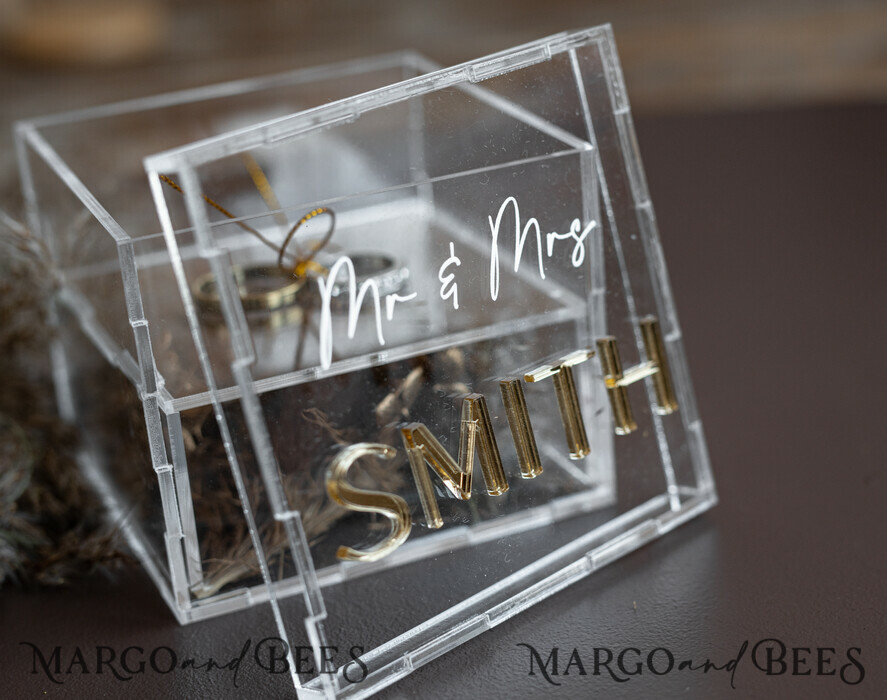RING BEARER BOXES & PILLOWS Clear Gold Acrylic Ring Box Ring Box for Wedding Ceremony 3 rings, Clear Acrylic Golden Wedding Ring Box for ceremony, Boho Glam Wedding Ring Boxes, Luxury Acrylic Gold Ring box double Custom Colors