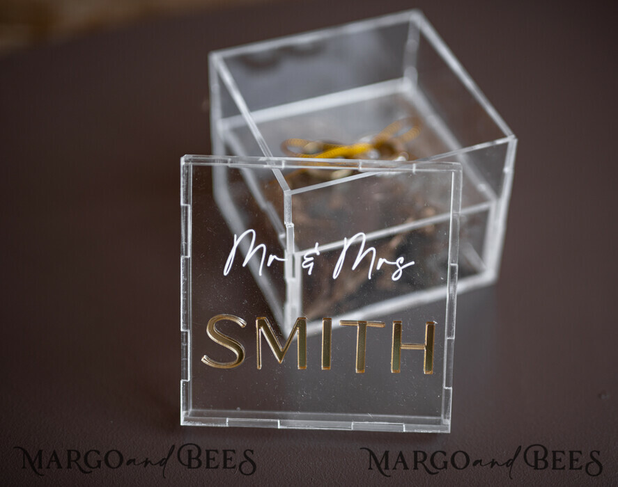 RING BEARER BOXES & PILLOWS Clear Gold Acrylic Ring Box Ring Box for Wedding Ceremony 3 rings, Clear Acrylic Golden Wedding Ring Box for ceremony, Boho Glam Wedding Ring Boxes, Luxury Acrylic Gold Ring box double Custom Colors