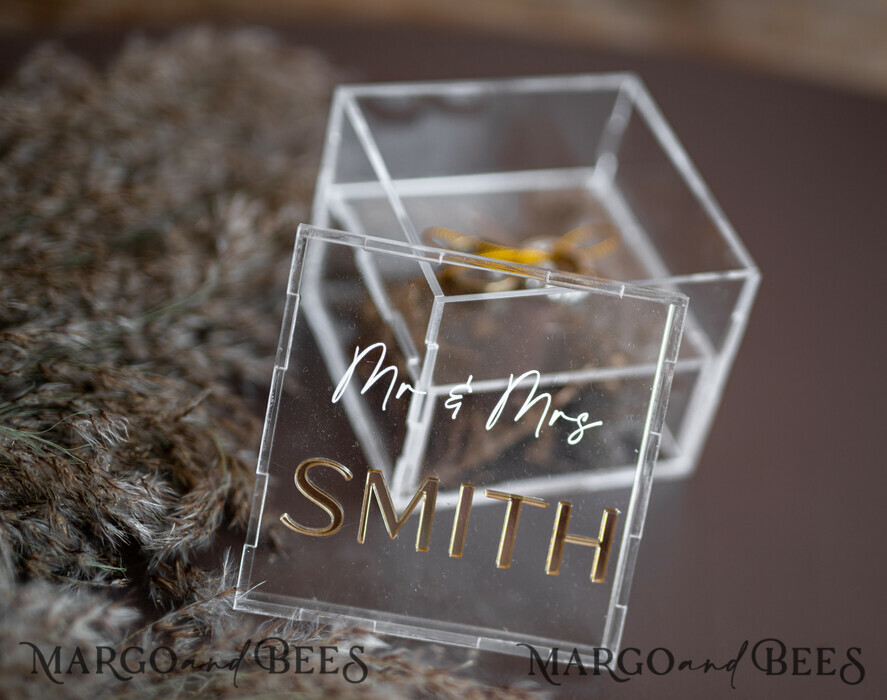 RING BEARER BOXES & PILLOWS Clear Gold Acrylic Ring Box Ring Box for Wedding Ceremony 3 rings, Clear Acrylic Golden Wedding Ring Box for ceremony, Boho Glam Wedding Ring Boxes, Luxury Acrylic Gold Ring box double Custom Colors