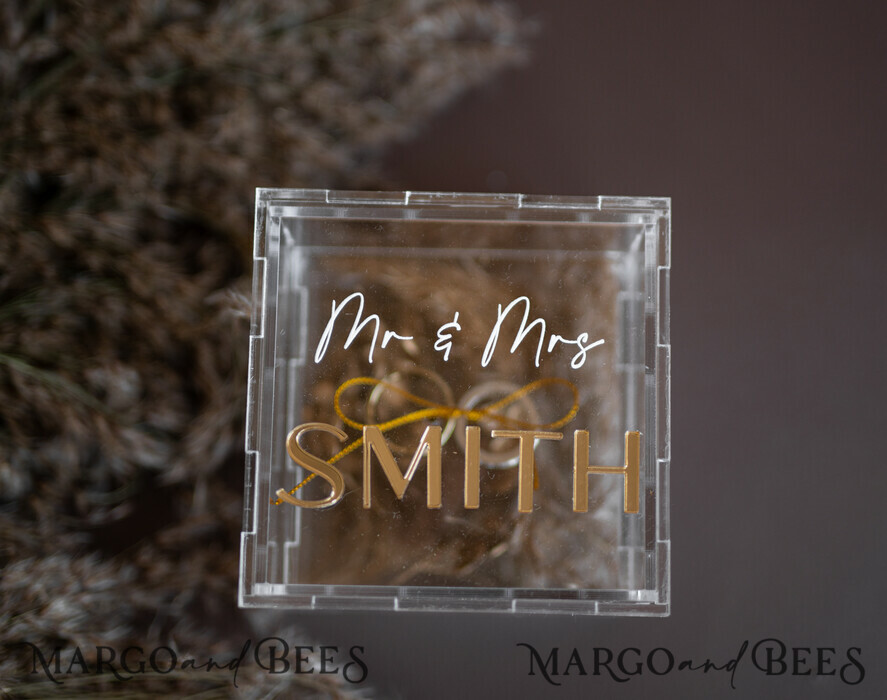 RING BEARER BOXES & PILLOWS Clear Gold Acrylic Ring Box Ring Box for Wedding Ceremony 3 rings, Clear Acrylic Golden Wedding Ring Box for ceremony, Boho Glam Wedding Ring Boxes, Luxury Acrylic Gold Ring box double Custom Colors