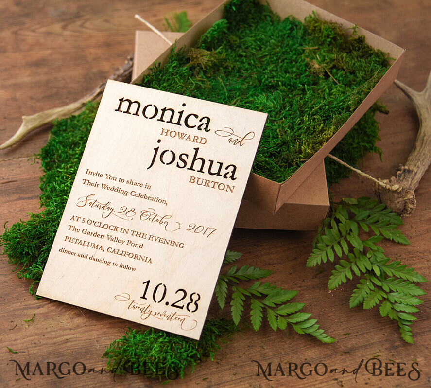 HOCHZEITS EINLADUNGEN Wald / Berge / Waldlandschaft Thema Hochzeitseinladungen individuell, Holzstationery aus dem Wald