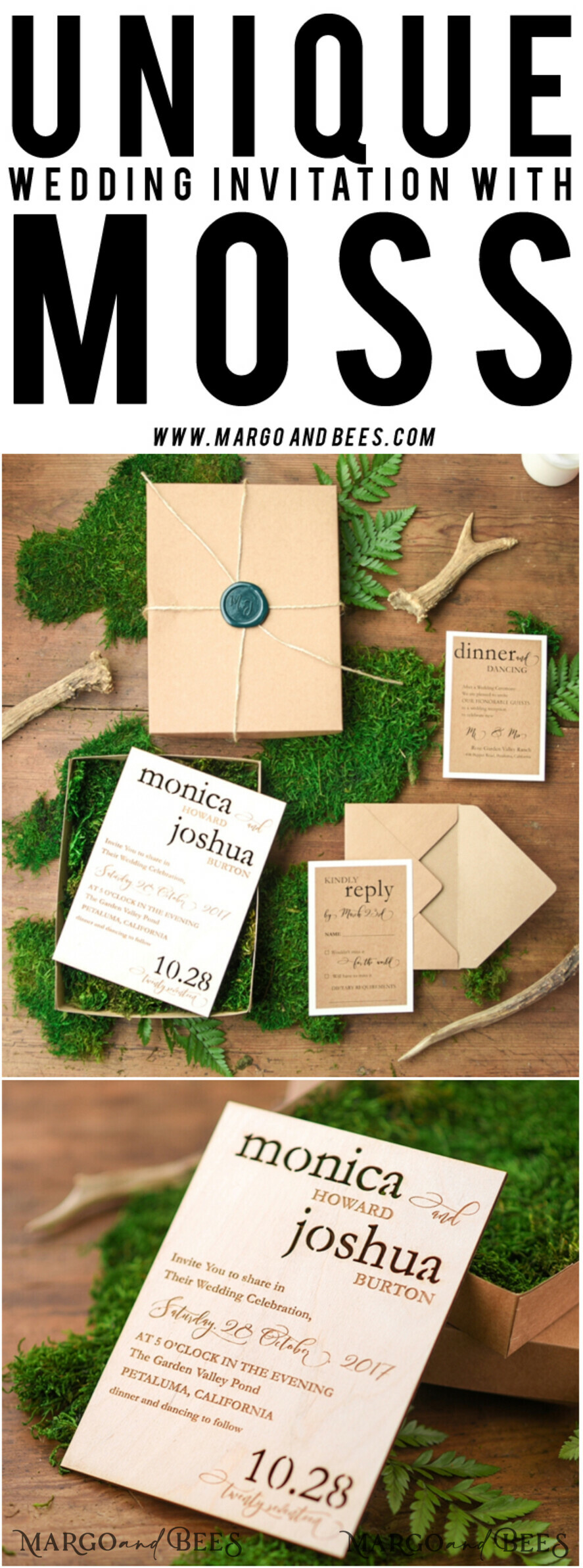 HOCHZEITS EINLADUNGEN Wald / Berge / Waldlandschaft Thema Hochzeitseinladungen individuell, Holzstationery aus dem Wald