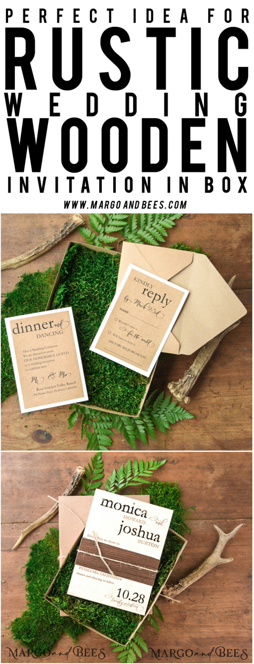 HOCHZEITS EINLADUNGEN Wald / Berge / Waldlandschaft Thema Hochzeitseinladungen individuell, Holzstationery aus dem Wald