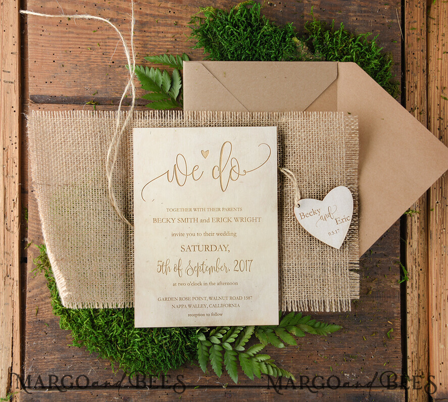 WEDDING INVITATIONS forest / Mountains / woodland theme Wedding invitations custom colors, wooden invites