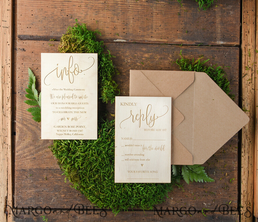 WEDDING INVITATIONS forest / Mountains / woodland theme Wedding invitations custom colors, wooden invites