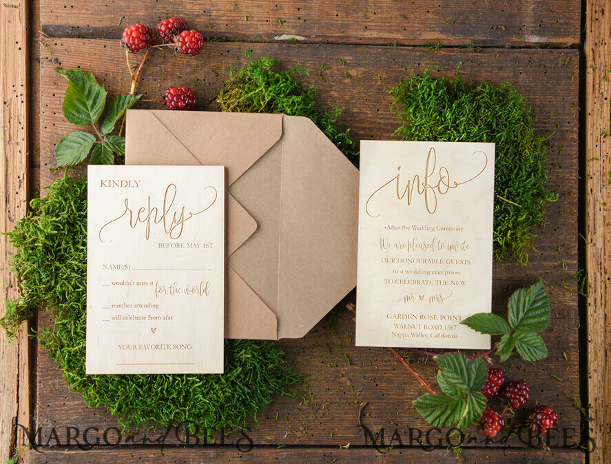 HOCHZEITS EINLADUNGEN Wald / Berge / Waldlandschaft Thema Einzigartige Hochzeitskarten, rustikale Holzbriefpapier