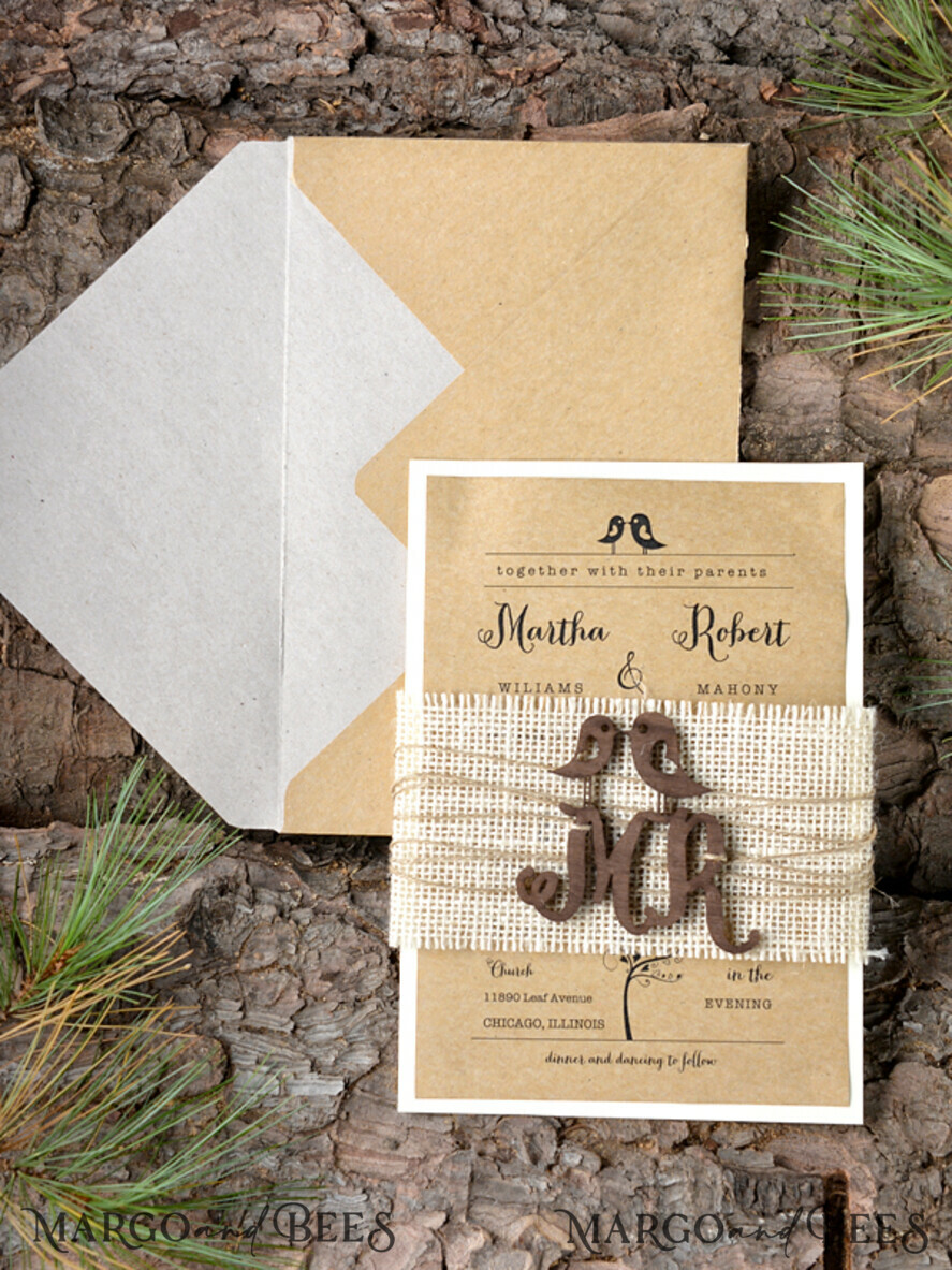 WEDDING INVITATIONS forest / Mountains / woodland theme Stylish wedding invitation, wooden invites