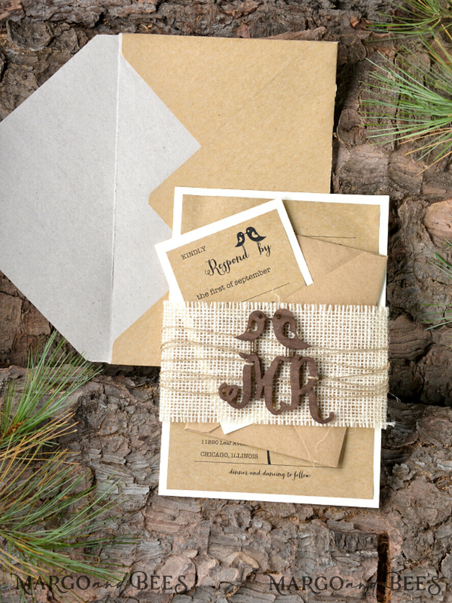 WEDDING INVITATIONS forest / Mountains / woodland theme Stylish wedding invitation, wooden invites