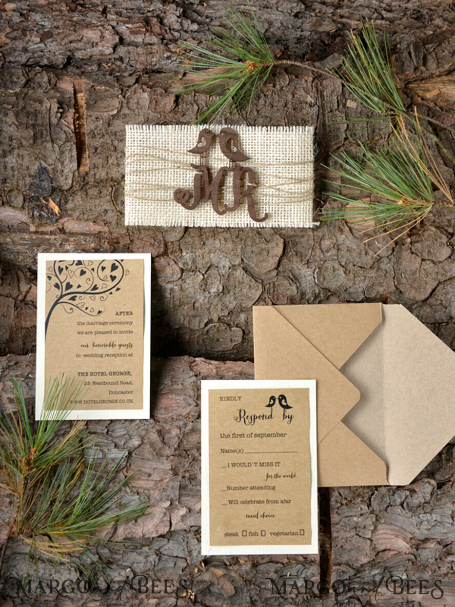 WEDDING INVITATIONS forest / Mountains / woodland theme Stylish wedding invitation, wooden invites