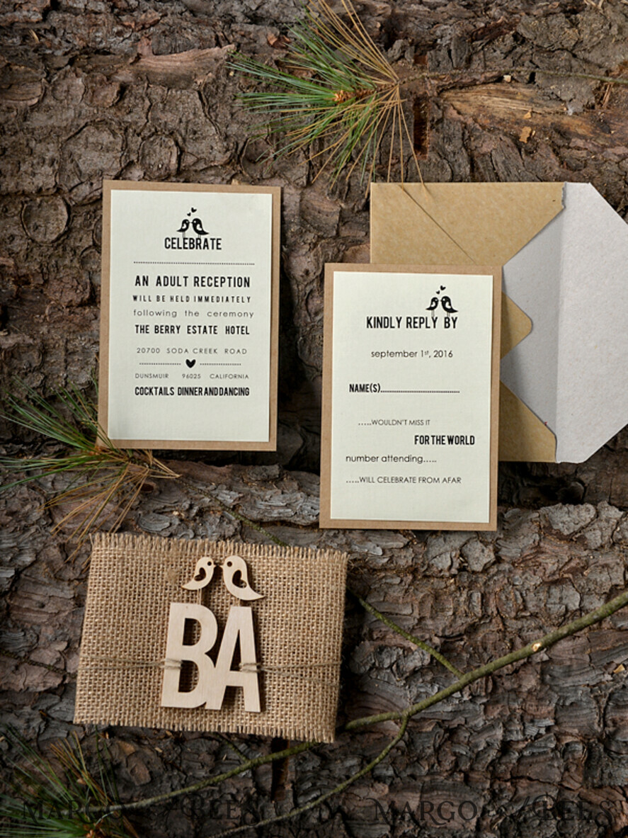 WEDDING INVITATIONS forest / Mountains / woodland theme Wedding invitations custom, wooden invites