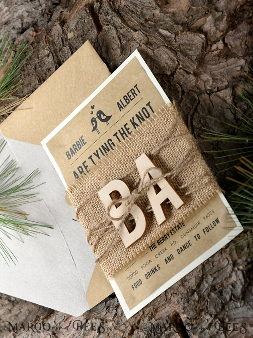 WEDDING INVITATIONS forest / Mountains / woodland theme Wedding invitations handmade, country barn stationery