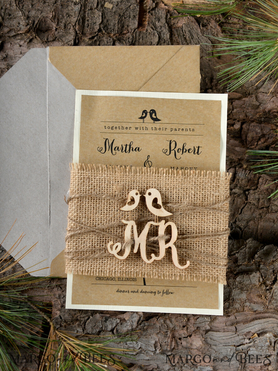WEDDING INVITATIONS forest / Mountains / woodland theme Elegant Wedding invitations, rustic wood stationery