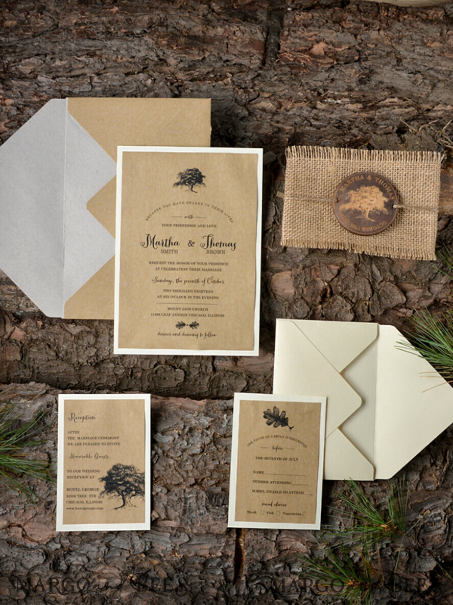 HOCHZEITS EINLADUNGEN Wald / Berge / Waldlandschaft Thema Stylische Hochzeitseinladung, Landhaus-Papeterie