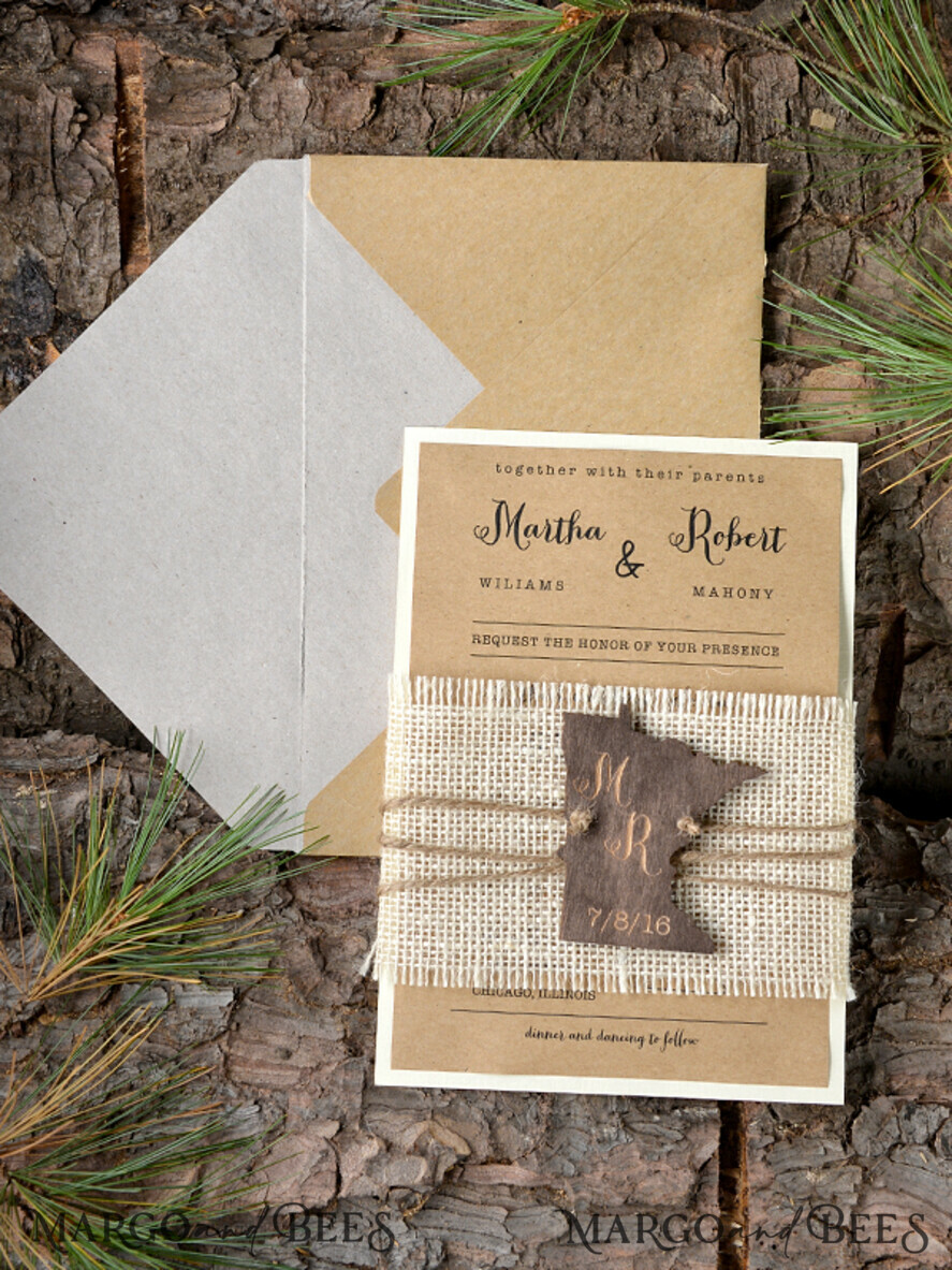 WEDDING INVITATIONS forest / Mountains / woodland theme Wedding invitations handmade, country barn stationery