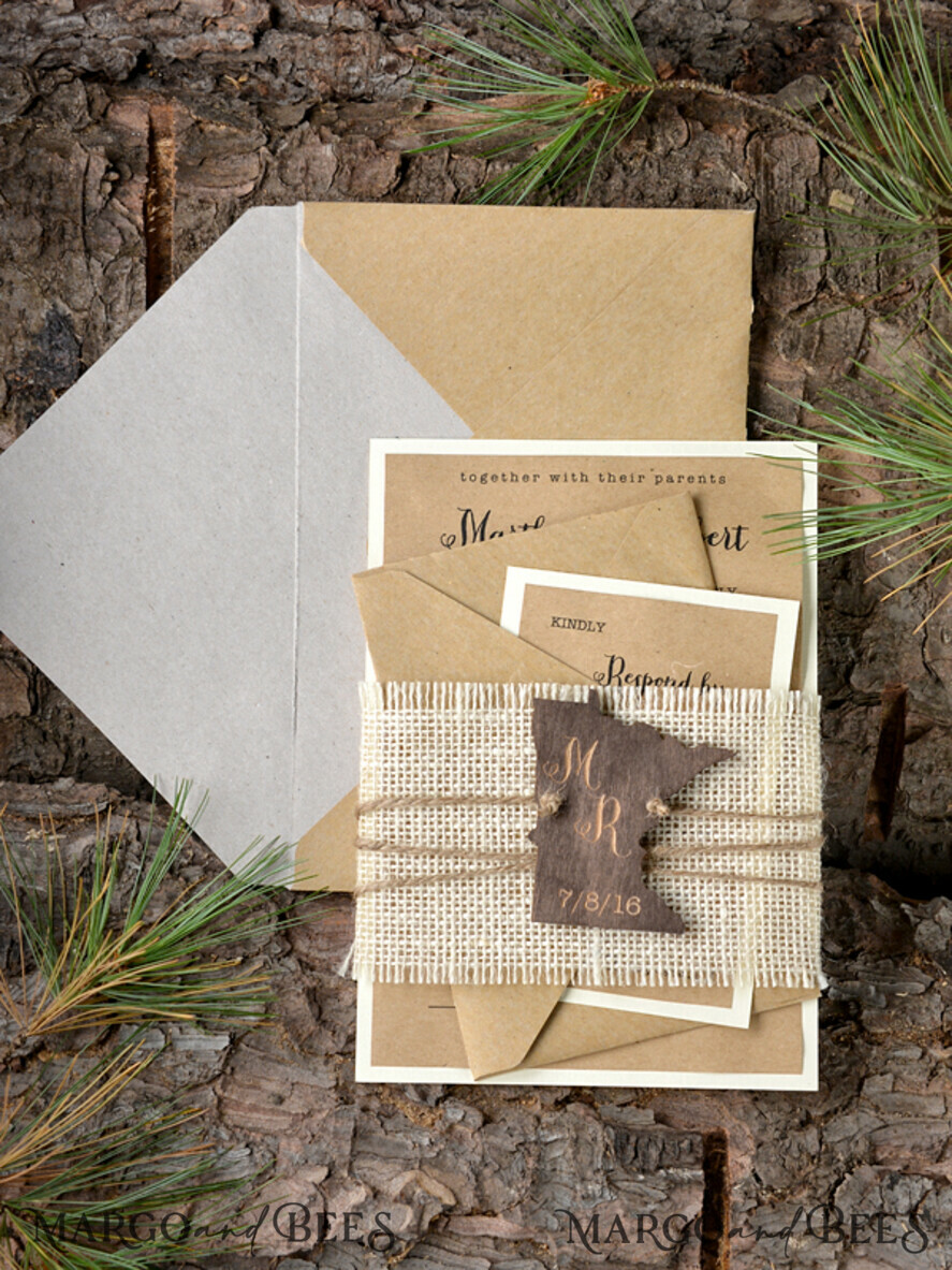 WEDDING INVITATIONS forest / Mountains / woodland theme Wedding invitations handmade, country barn stationery