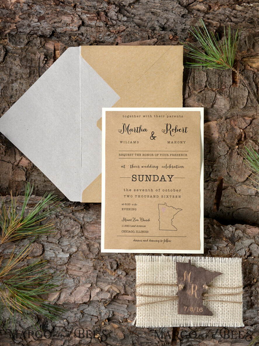 WEDDING INVITATIONS forest / Mountains / woodland theme Wedding invitations handmade, country barn stationery