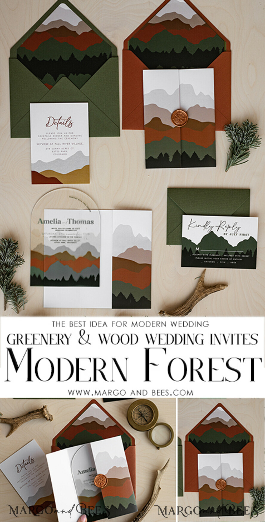 WEDDING INVITATIONS forest / Mountains / woodland theme Mountain Modern Arch Acrylic Wedding Invitation Suite, Modern Arizona Wedding Invites, Clear Plexi glass Suite Wedding Cards, terracotta Wedding Invitations, mountains wedding Invitation suite, sage green Wedding Invite made from plexi glass